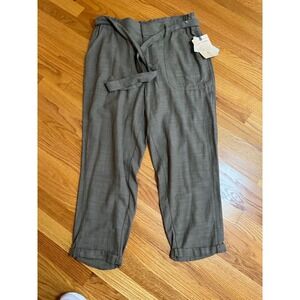 Democracy Curve Equality High Rise Tie Waist Ankle Pants Olive Green Size 12 NWT